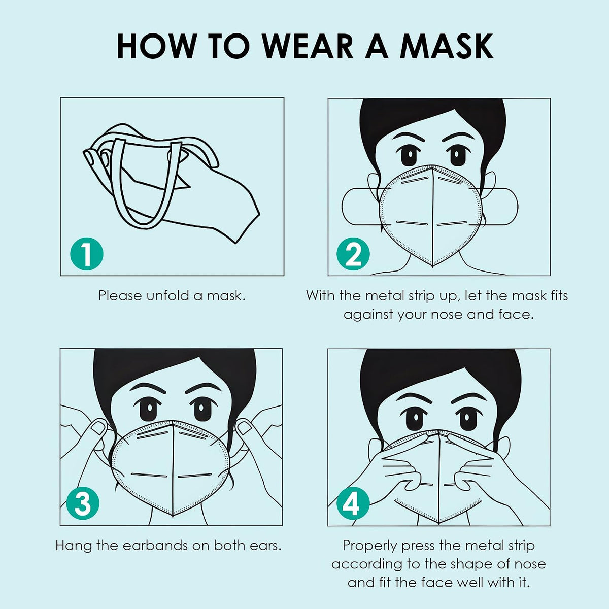 LEMENT 50pcs KN95 Face Mask Black 5-Layer Filter≥95% Cup Dust Safety Masks