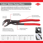 KNIPEX 87 01 250, 10 in. Cobra® Water Pump Pliers, Capacity 2 in.