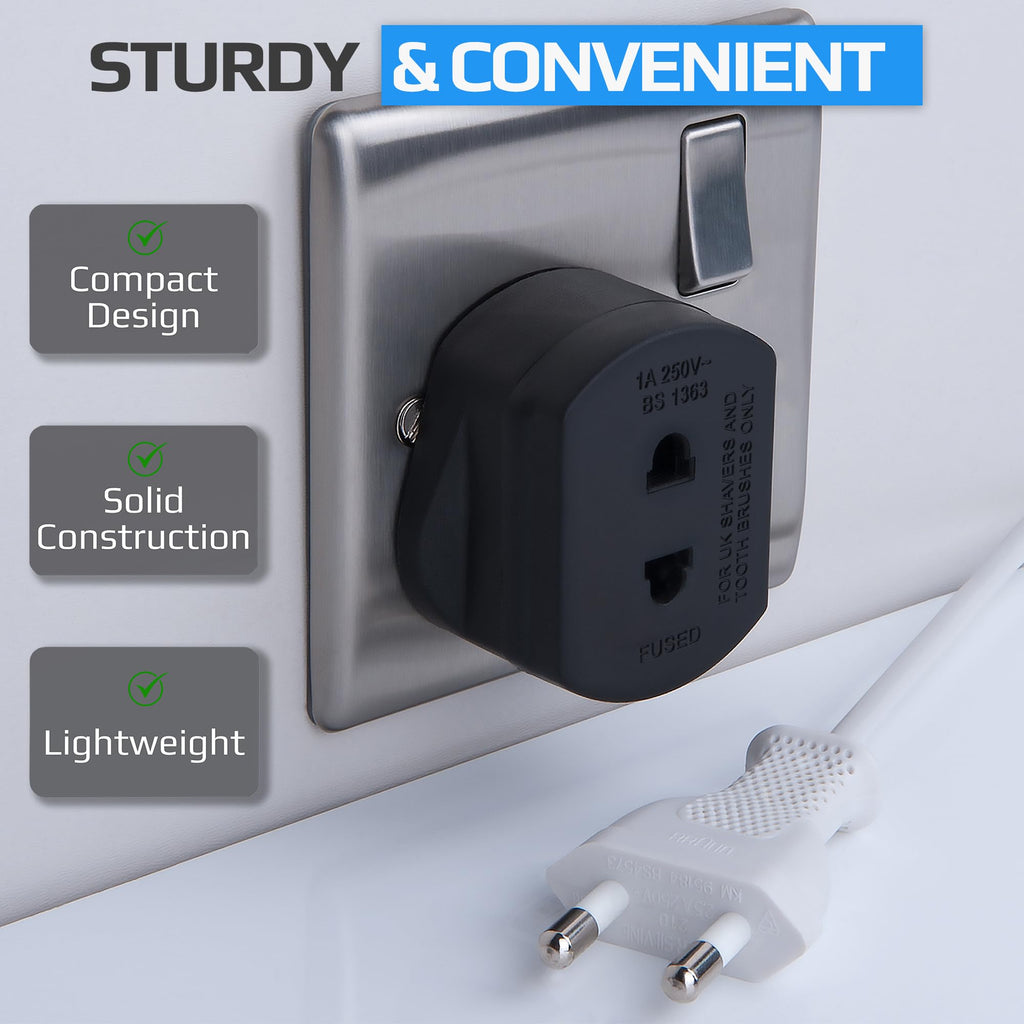 Toothbrush Adaptor Plug UK Charger Adapter Shaver Socket 2 Pin to 3 Pin Electric for Razor Plugs Bathroom Two to Three Prong Charging Tooth Brush Plugs Adapters Electrical Shaving (White)