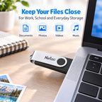 Netac 64GB USB 3.2 Flash Drive, High Speed Swivel Design Memory Stick,Up to 90/30 MB/s(R/W) Pen Drive, Thumb Drive for Data Storage, Zip Drive and jump Drive with LED Light