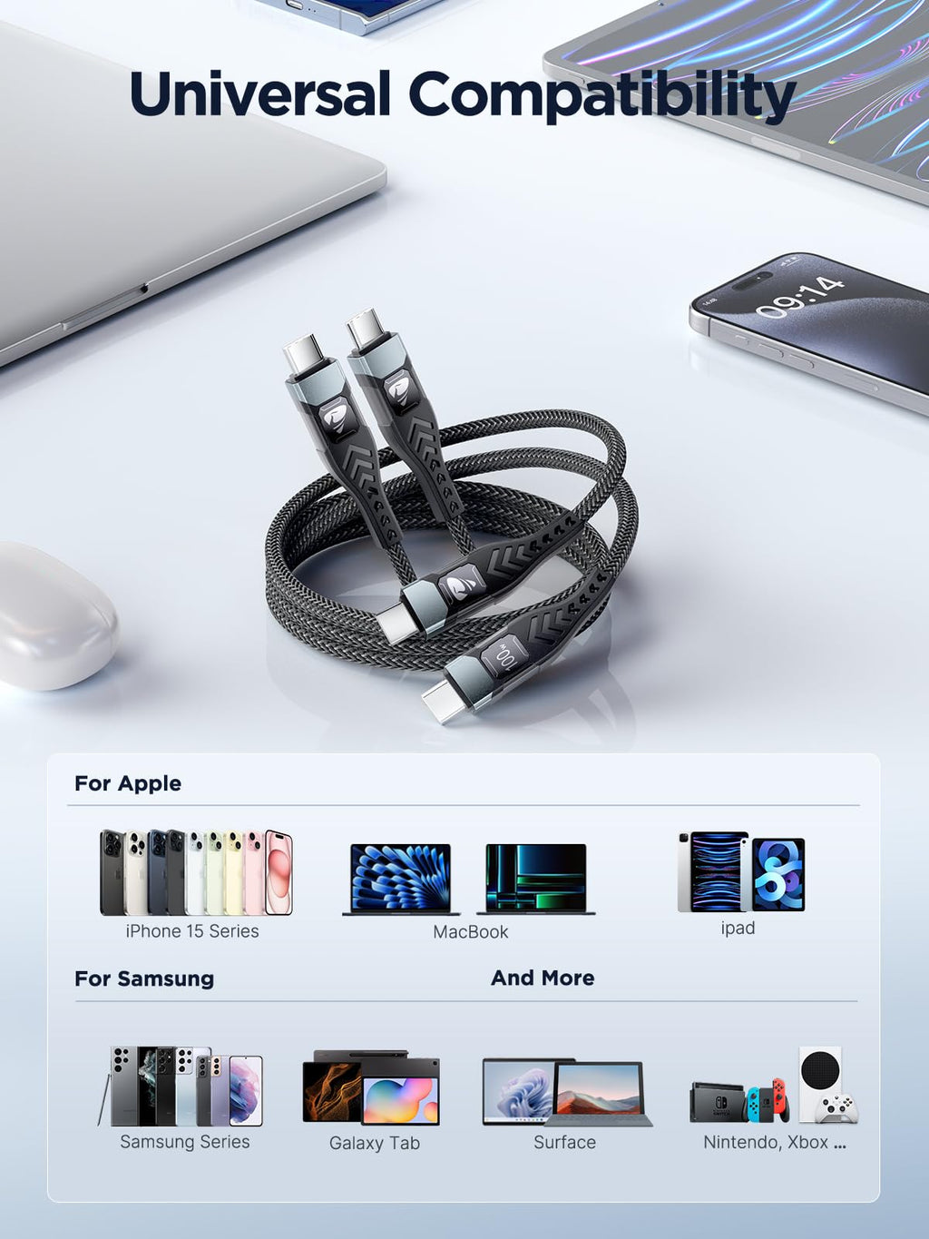 USB C to USB C, 100W 5A Fast Charging Cable [2Pack/2M] USB Type C Charger Fast Charge Lead Usbc to Usbc Cable for iPhone 15 16 17 Pro Max Plus iPad Pro MacBook Samsung Galaxy S23 S22 S24 S25 Ultra etc