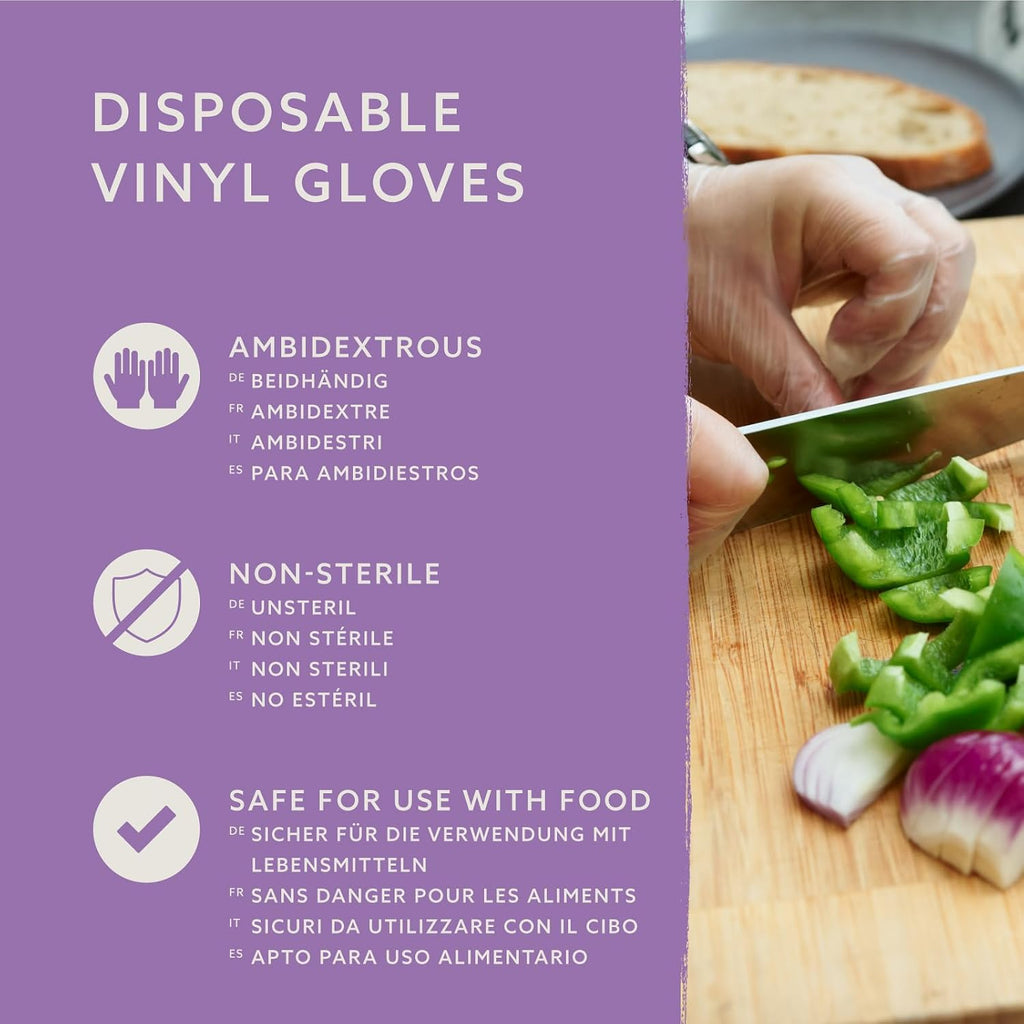 by Amazon Disposable Vinyl Gloves, Powder-free, Latex-free, Size S, Pack of 100, Transparent