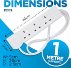 STATUS 4 Way Socket Extension Lead, 1m Cable, White (4WS1M20)