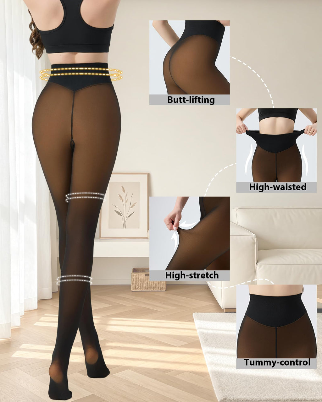 HOWIN Fleece Lined Tights Winter Thermal Tights for Women Fake Translucent