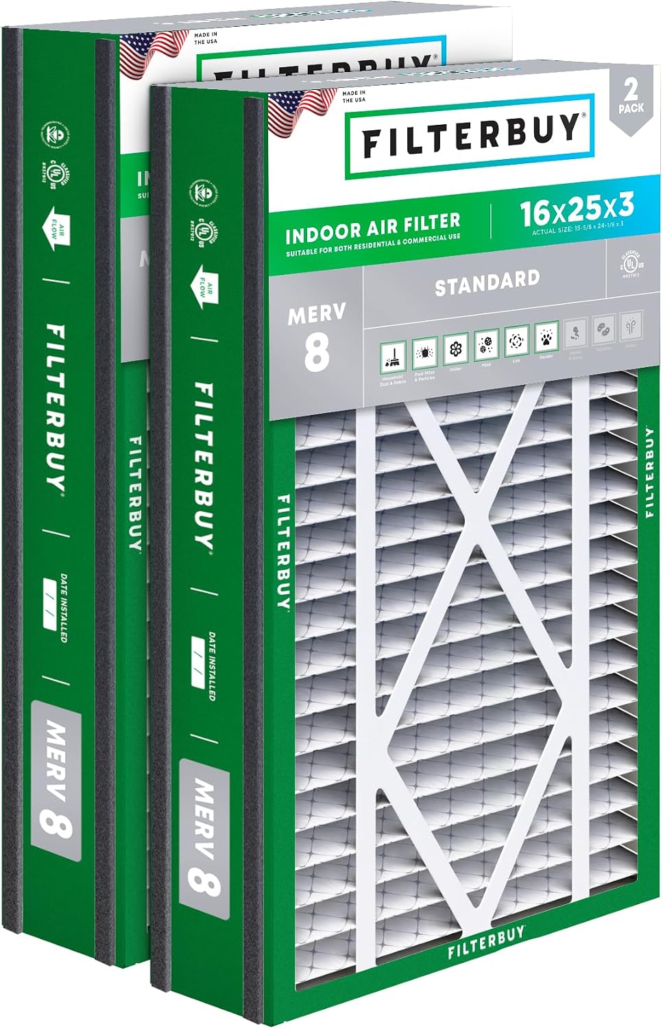 Filterbuy 22x24x5 Air Filter MERV 8 Dust & Allergy Defense (2-Pack)