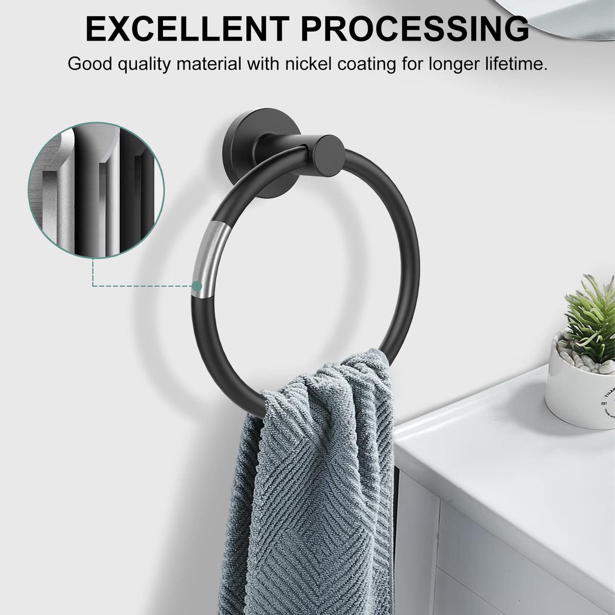 SetSail Towel Holder for Bathroom Wall Matte Black Towel Ring