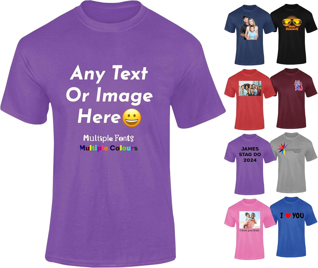 Varsany Personalised T Shirts Mens Womens Kids UK - Customised T Shirt with Any Text and Photo, Long-Lasting Printing - Design Your Own Custom T Shirt