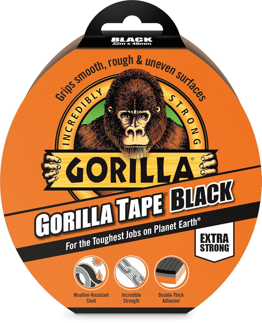 Gorilla Tape Black 11m - Heavy Duty Duct Tape, Hand-Tearable & Extra Strong