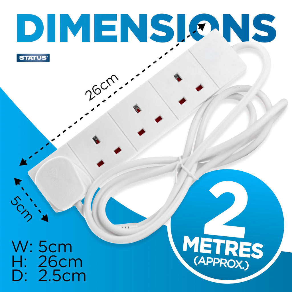 STATUS 4 Way Socket Extension Lead, 1m Cable, White (4WS1M20)