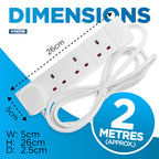 STATUS 4 Way Socket Extension Lead, 1m Cable, White (4WS1M20)