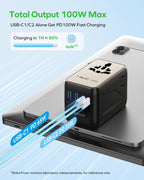MOMAX Universal Travel Adapter 70W GaN, Travel Plug Adapter for UK/EU/AU/US