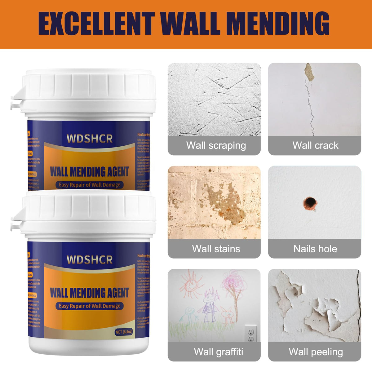 Drywall Repair Kit Drywall Hole Repair Patch Kits Wall Spackle Repair Paste with 8.5OZ White Wall Repair Putty with Scraper, Wall Surface Hole Fill Quick and Easy Solution (1Pack)