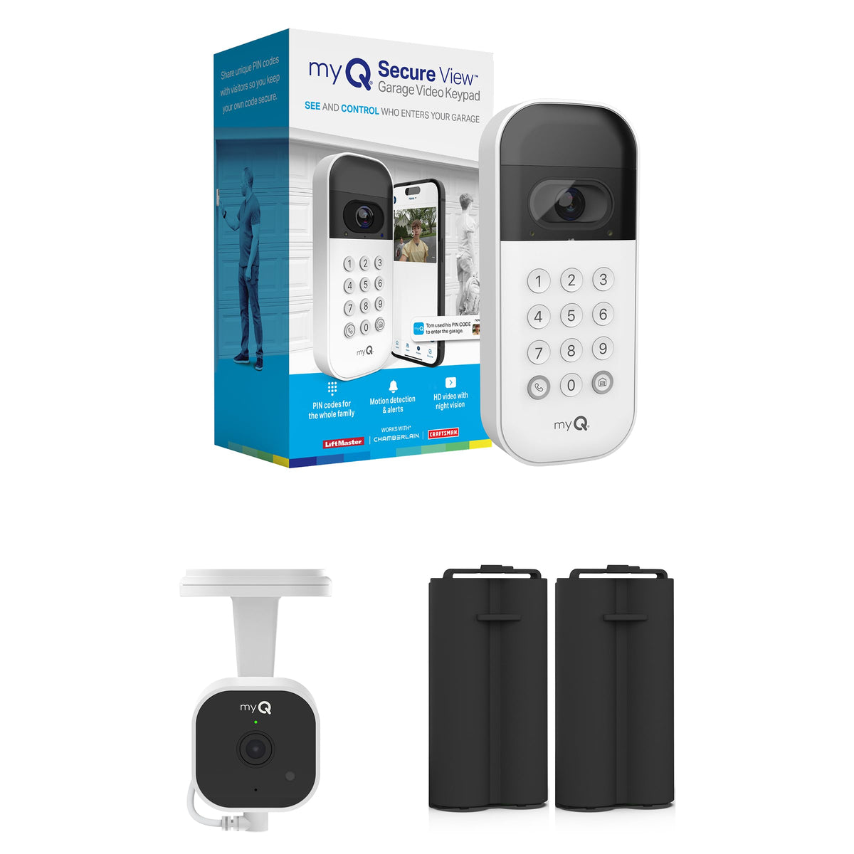 myQ Smart Garage Door Video Keypad with Wide-Angle Camera,Customizable PIN Codes,and Smartphone Control–Take Charge of Your Garage Access Works with Chamberlain, LiftMaster and Craftsman openers,White