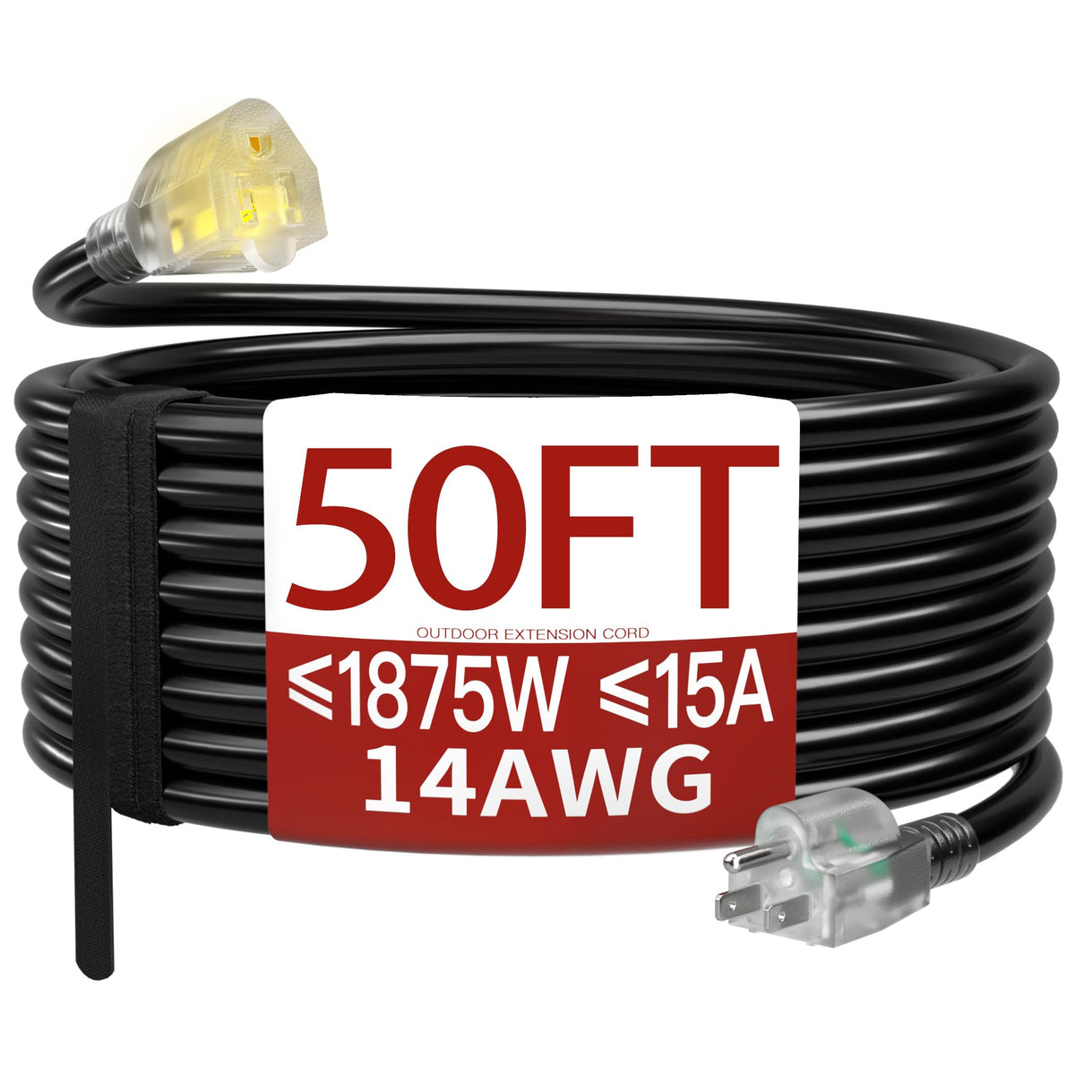 Skrizcable 16/3 15 FT Outdoor Extension Cord Waterproof, Black Power Cord