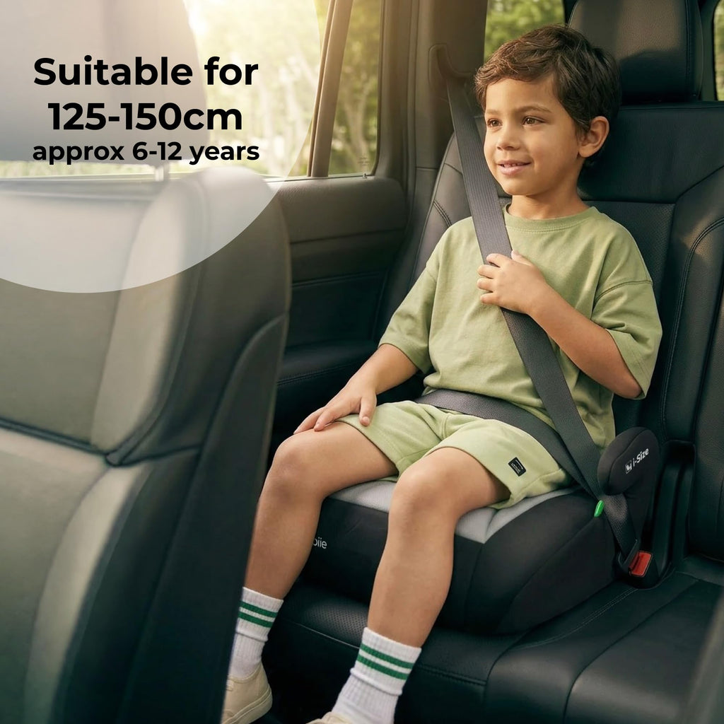 My Babiie MBCSB10 Booster Car Seat - Lightweight at 1kg, Approx. 6-12 Years (125-150cm, 22-36kg), R129, i-Size Backless Child Car Seat, Group 3, Compact, Portable, Ideal for Travel - Black
