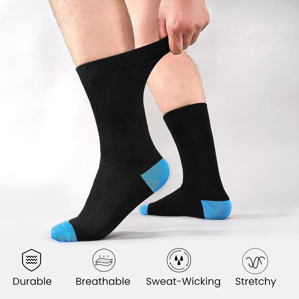 Cirorld 6/10 Pairs Mens Black Socks, Breathable Causal Cotton Socks Men