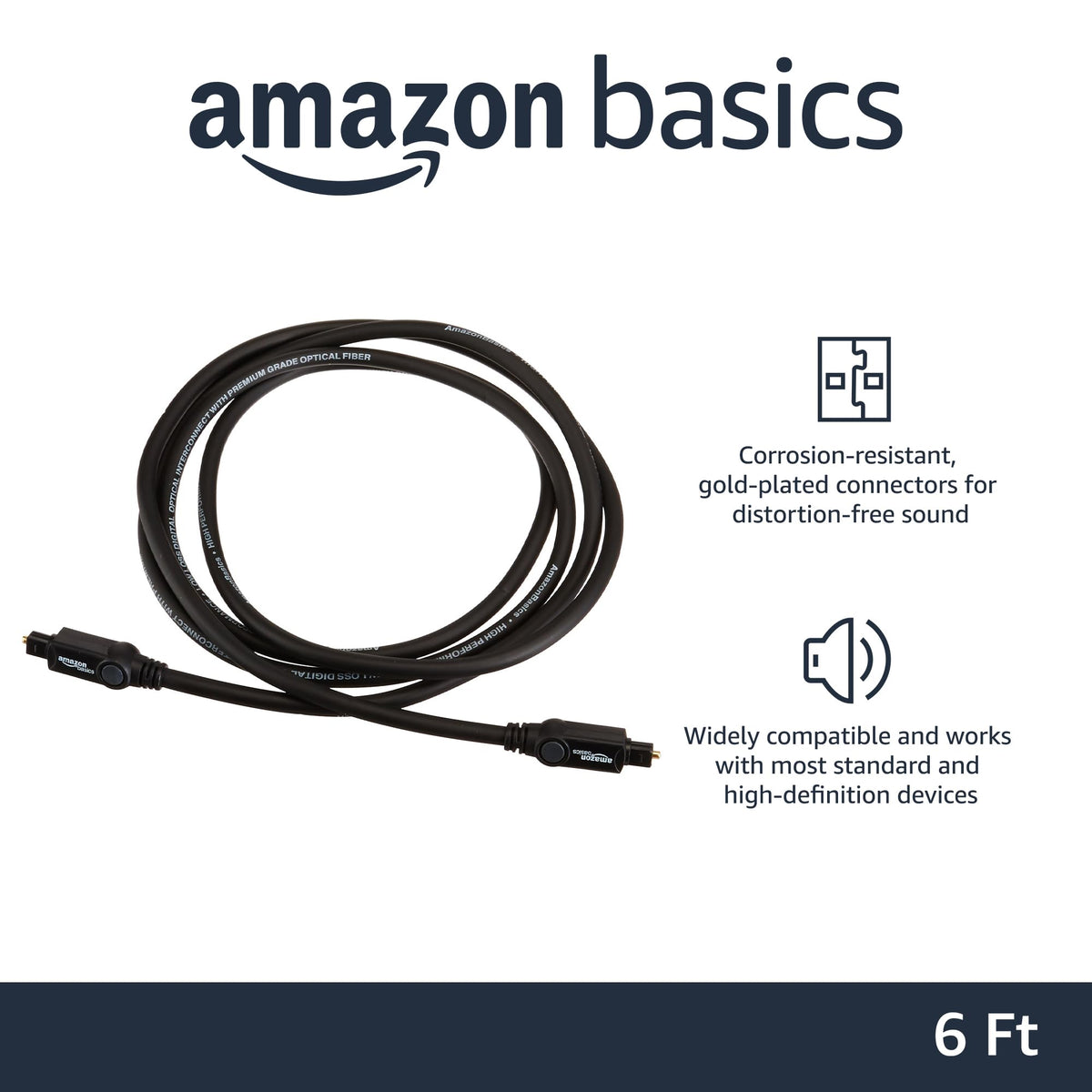 Amazon Basics Toslink Optical Audio Cable for Sound Bar, Home Theatre, 1 m, Black