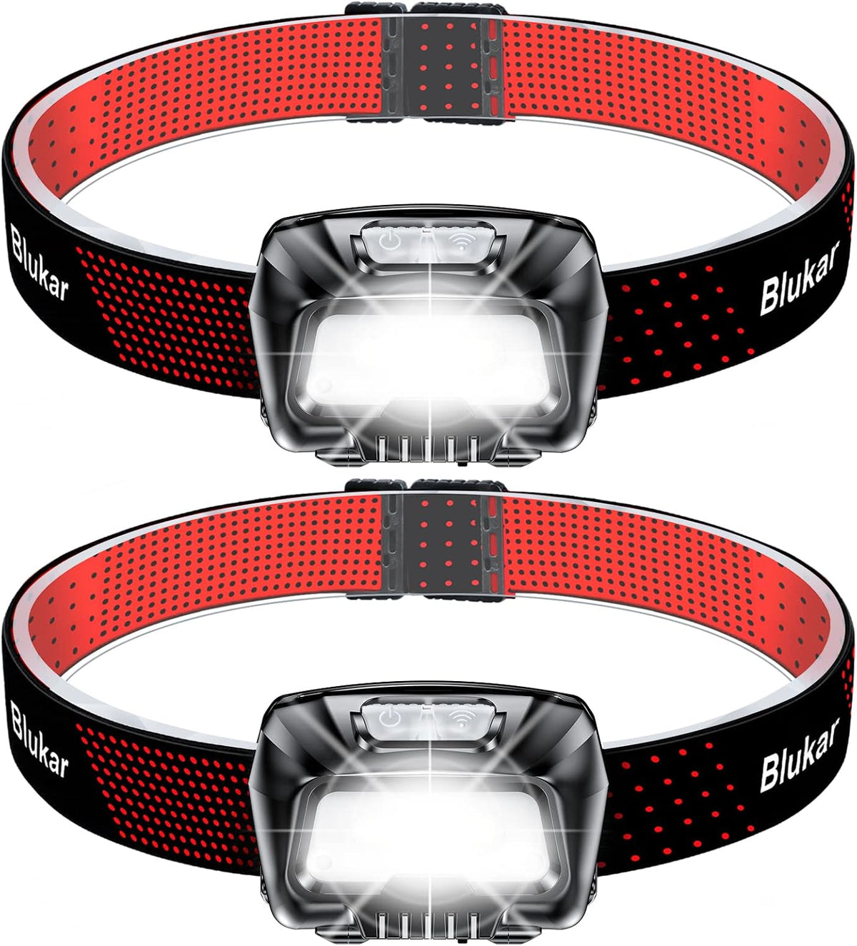 Blukar Head Torch Rechargeable, [2 Pack] 2000L Super Bright LED Headlamp