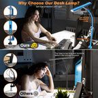 Airlonv LED Desk Lamp with Clamp, 17" Stepless Dimming Light, Black
