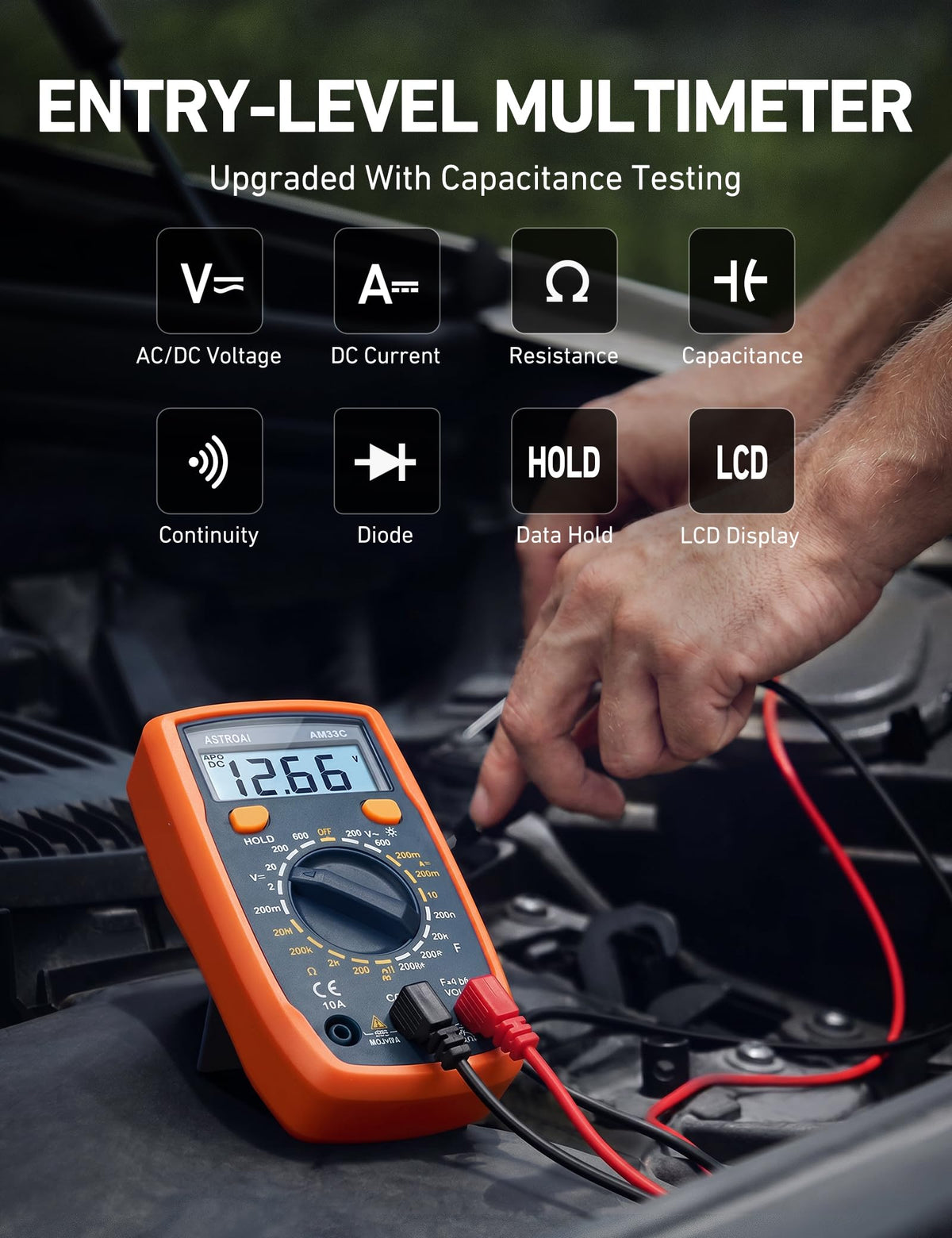 AstroAI Digital Multimeter Tester 2000 Counts with DC AC Voltmeter and Ohm Volt Amp Meter; Measures Voltage, Current, Resistance, Continuity and Diode, Blue