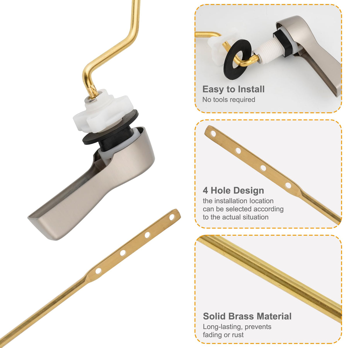 Hibbent Universal Metal Front Mount Toilet Handle Replacement Kit