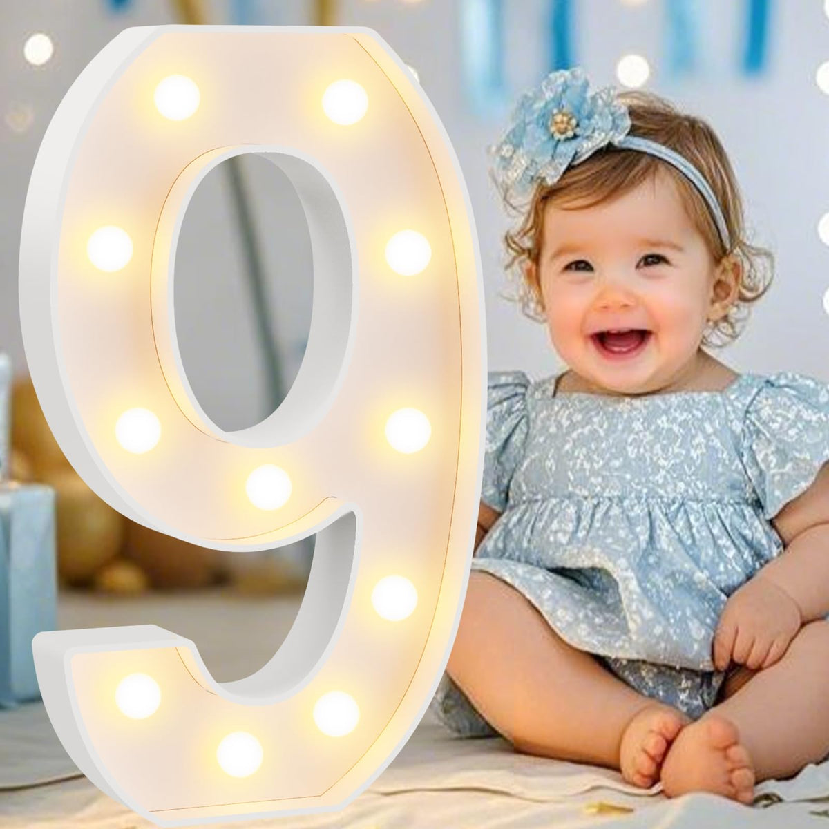 Pooqla 2.4FT Light Up Numbers, Marquee Numbers 2.4 Feet Tall Party Decor for Her Him, Mosaic Big Sign for 7th 17th 70th Birthday Anniversary Decoration Backdrop, Large Pre-Cut Frame Number 7