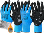 2 Pairs Waterproof Thermal Winter Work Gloves Polar Fleece Liner Superior Grip Double Latex Coating for Garden Logistics Warehousing in Cold Weather Outdoor Activities