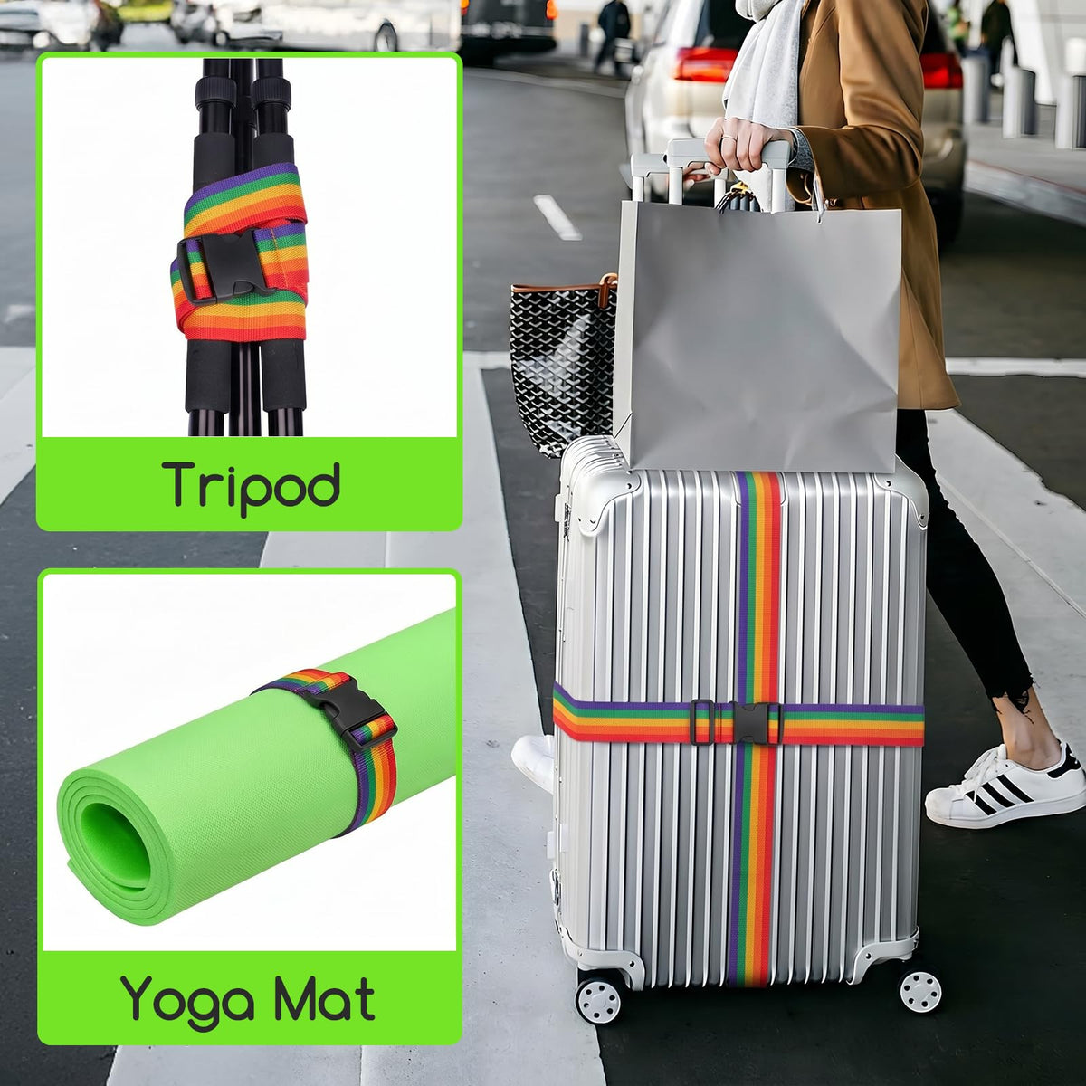 WISYOK Luggage Straps Extended, 4 Pack, 130-250cm Adjustable, Pink SkyBlue