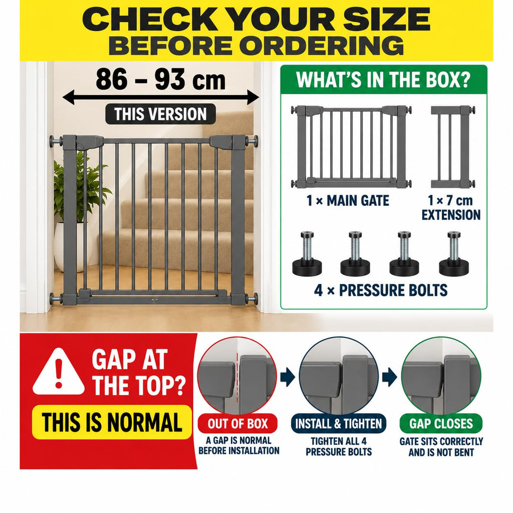 For Your Little One Pressure Fit Safety Stair Gate – No Screws Needed | One-Hand Opening | Secure Baby & Pet Gate for Stairs, Doorways & Hallways (Grey, 7 cm Extension Only)