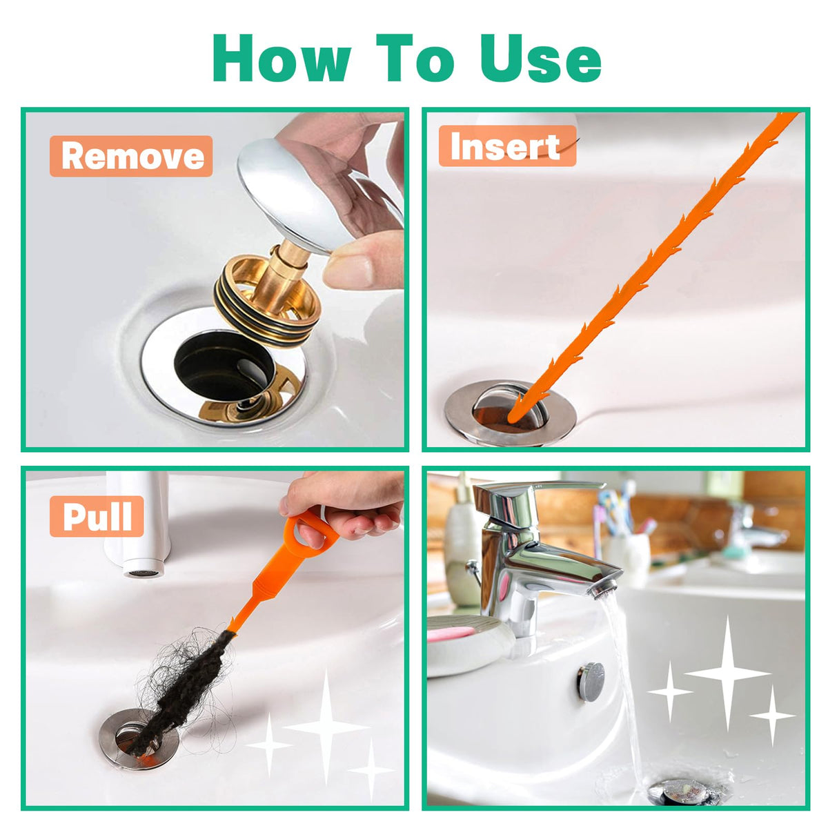 Drain Snake Hair Clog Remover - Shower Sink Unclogger Tool