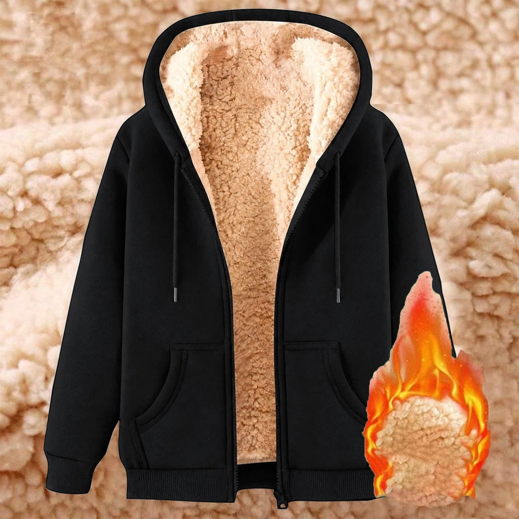 Womens Teddy Fleece Hoodies Sherpa Lined Fuzzy Jacket with Pockets Full Zip Hooded Adjustable Sweatshirts Ladies Winter Warm Jumper Coat Outwear Thermal Outfits Clothing