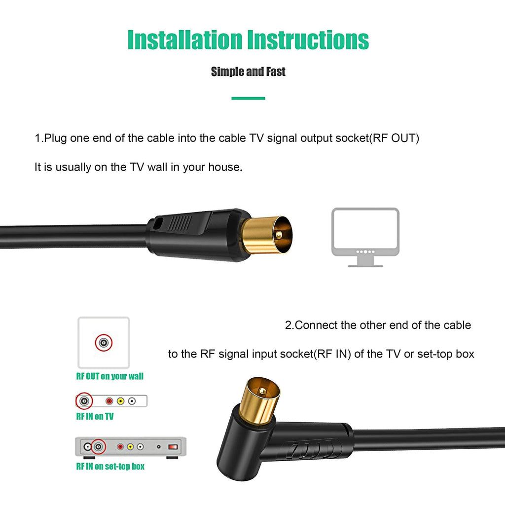 Ancable TV Aerial Cable with Coaxial Adapter 1M White TV Ariel Lead
