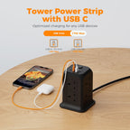 TESSAN 8 Way Tower Extension Lead 2M with 4 USB Slots (2 USB C)