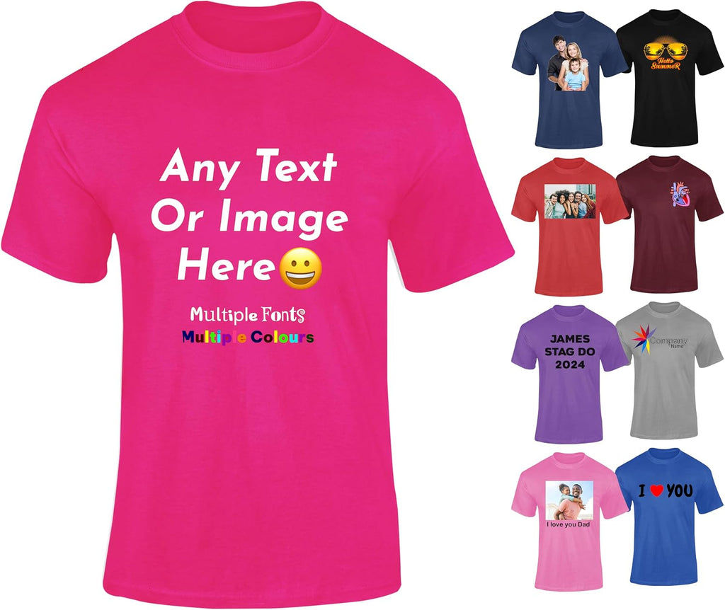 Varsany Personalised T Shirts Mens Womens Kids UK - Customised T Shirt with Any Text and Photo, Long-Lasting Printing - Design Your Own Custom T Shirt