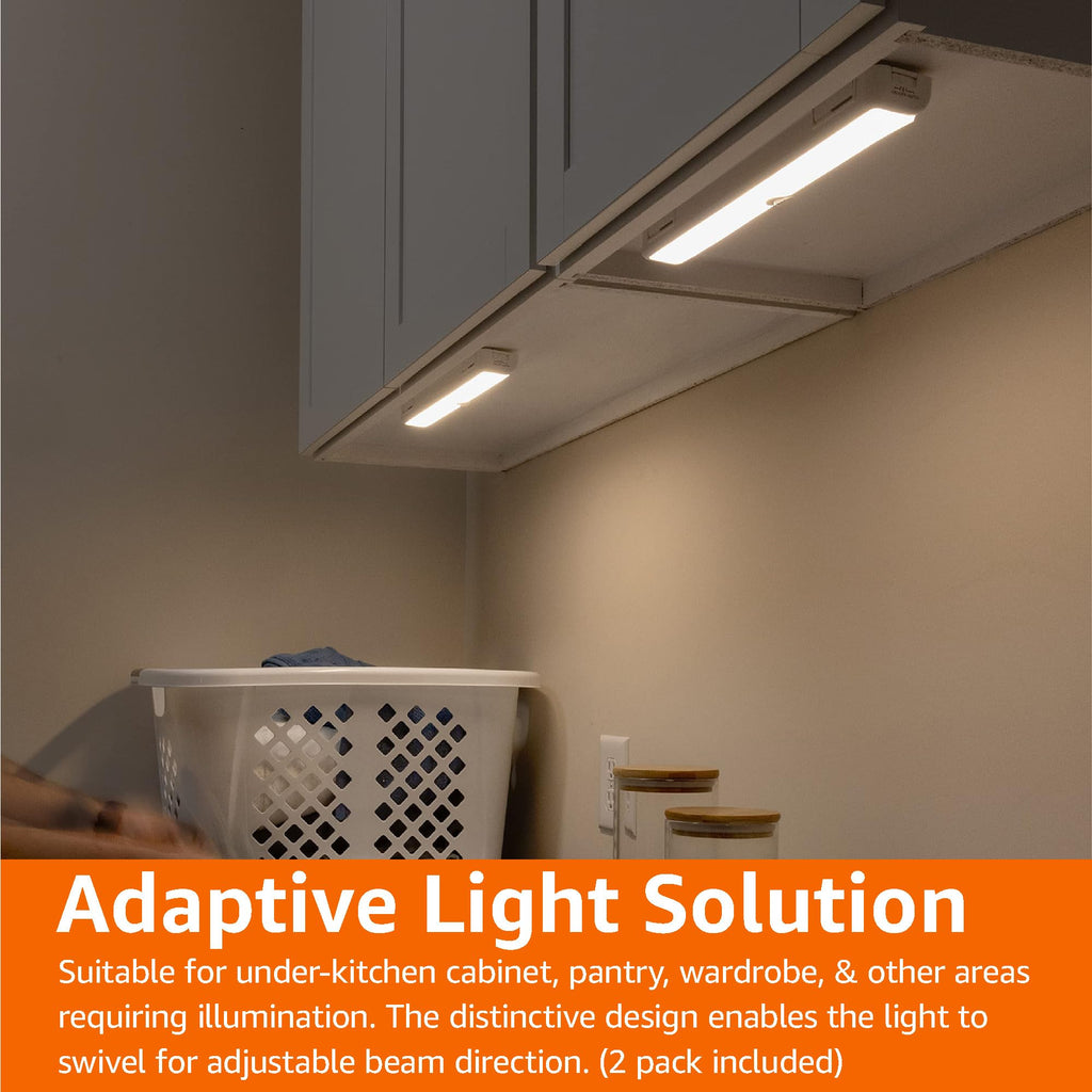 Amazon Basics LED Puck Lights, Battery Operated, 50 Lumens, Under Cabinet Lighting, Easy to Install, Easy to Use, Adhesive Backing, 2-Pack, White