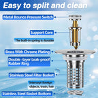 Bathroom Sink Drain Strainer,(2PCS) Pop-up Sink Drain Strainer with Removable Stainless Steel Strainer Basket Hair Catcher, Bathroom Sink Strainer for Bathroom Sink Stopper Replacement