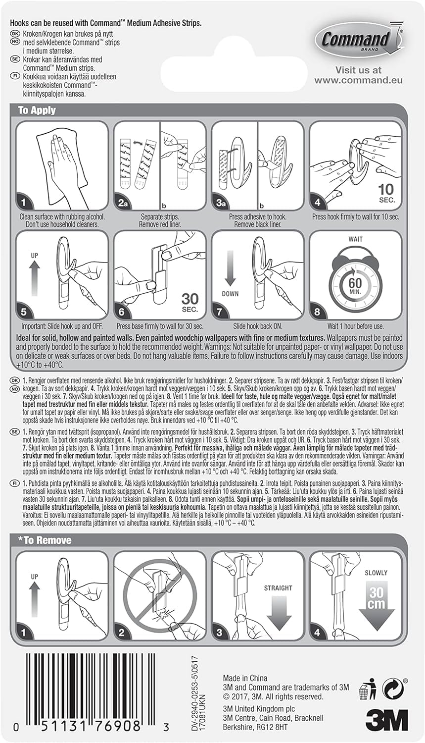 Command Medium Designer Hooks, 6 White Hooks and 9 Adhesive Strips