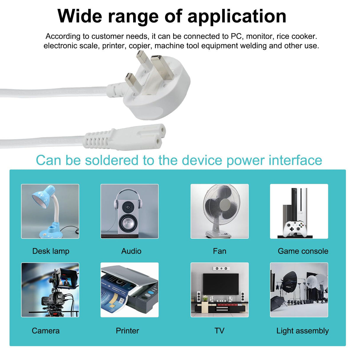 TV power cable 3M, 2 Pin Mains Power Lead Fig Figure 8 UK Power Cable, IEC320C7 to BS 1363 C7 Figure 8 Power Lead compatible with Samsung LG Philips Toshiba TV/Printer/PS4/PS3/PS5…