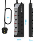 PIBEEX Extension Lead 2 Way Plug Sockets with Individual Switches Wall Mountable Power Strip 3M Extension Cable 13A Fused UK Plug 3250W
