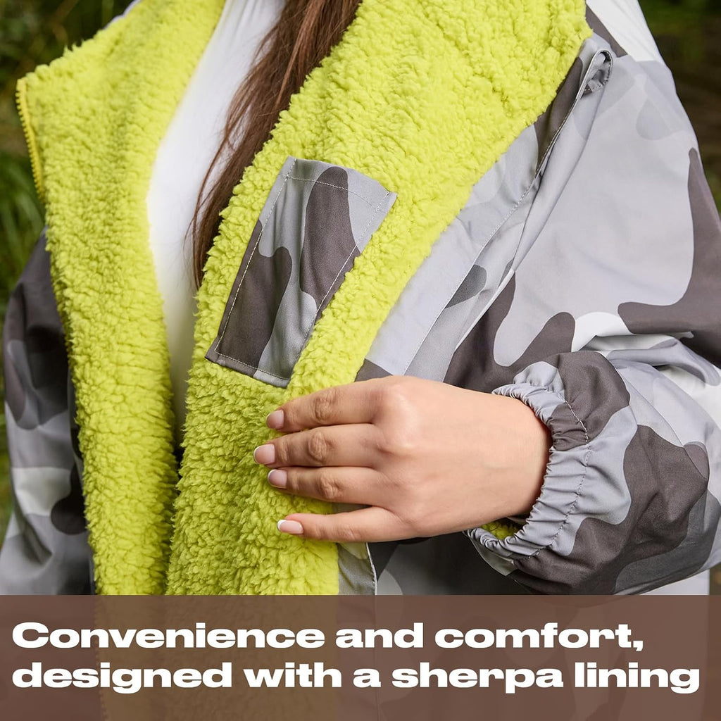 OHS Adults Drying Robe, Water-Resistant Changing Robe Gifts for Women Comfy Sherpa Privacy Robes for Women Men, Stay Dry Jacket Swimming Camping Drying Robes - S/M, L/XL