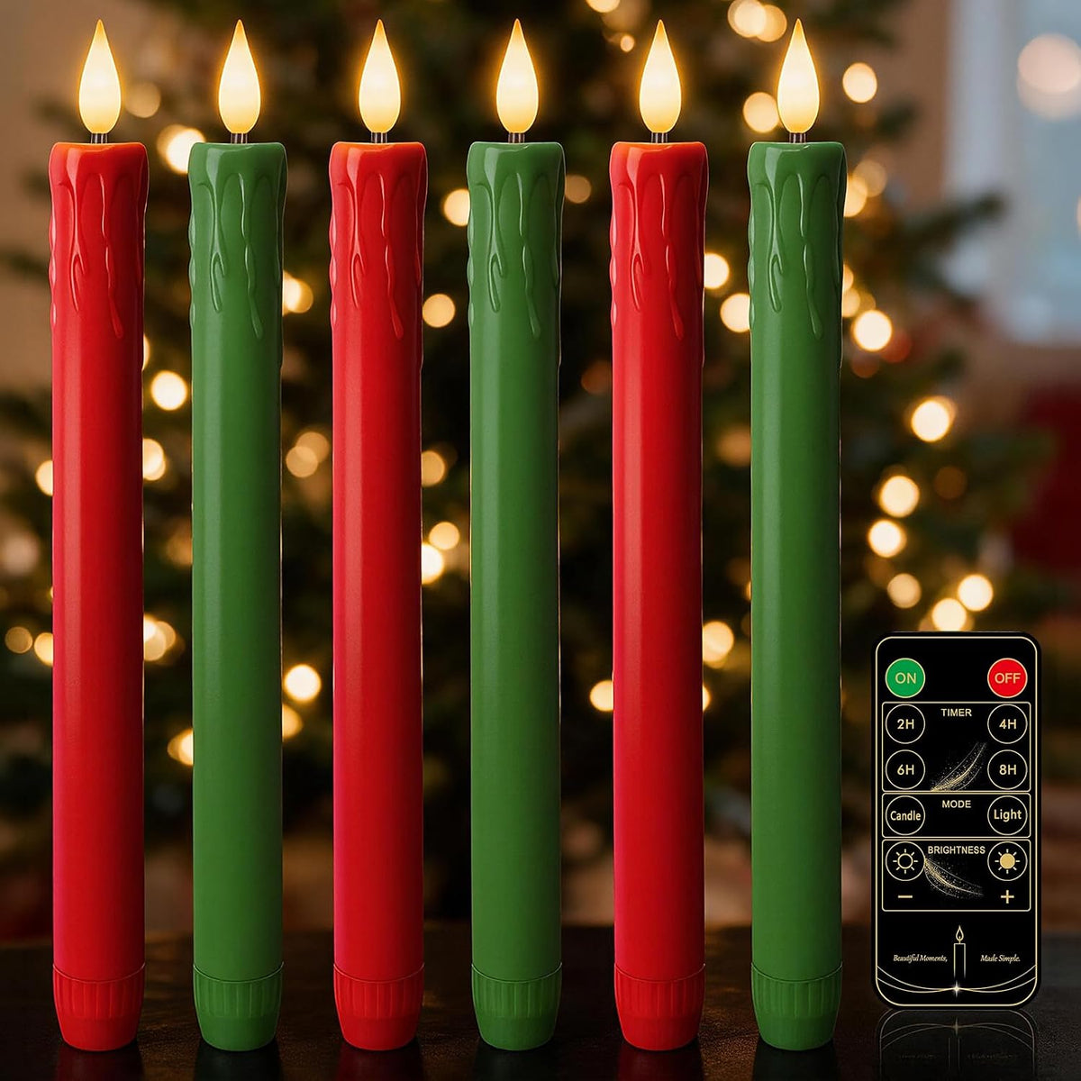 Homemory Real Wax LED Flameless Taper Candles with Remote Timer, 9.6 Inches Ivory Fake Candlesticks, Dripless Battery Operated Window Candle with 3D Flickering Flame for Fireplace Xmas Halloween