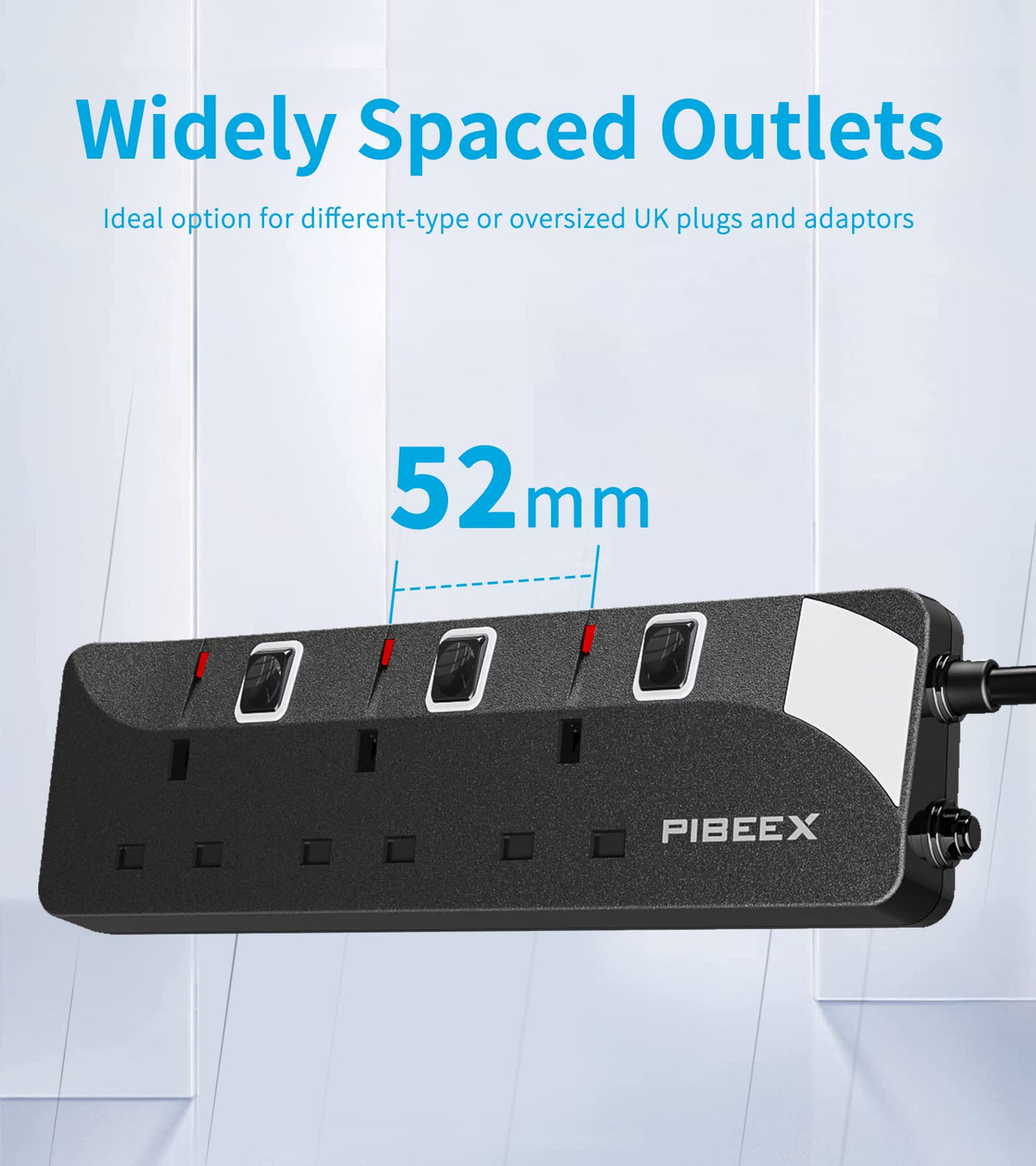 PIBEEX Extension Lead 2 Way Plug Sockets with Individual Switches Wall Mountable Power Strip 3M Extension Cable 13A Fused UK Plug 3250W