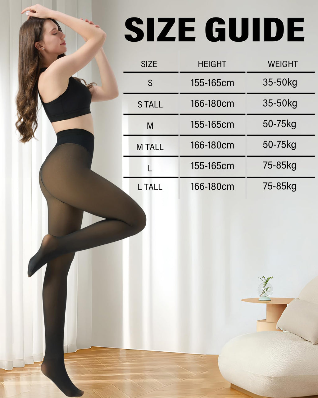 HOWIN Fleece Lined Tights Winter Thermal Tights for Women Fake Translucent
