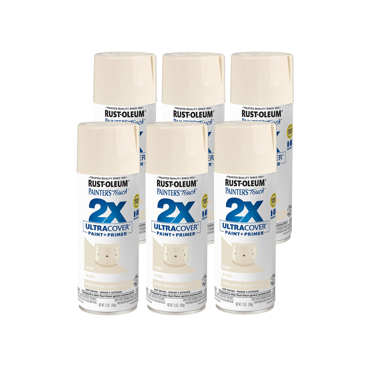 Rust-Oleum 334023-6PK Painter's Touch 2X Ultra Cover Spray Paint, 12 oz, Gloss Almond, 6 Pack
