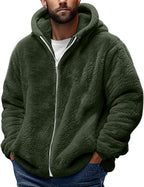 Teddy Fleece Jacket Mens, Full Zip Up Hoodies Long Sleeve Sherpa Fleece Winter Coats Fluffy Warm Jackets Thick Plush Oversized Hoodie Thermal Hooded Jumper Coat Cozy Cardigan Plus Size