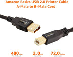 Amazon Basics USB Printer Cable, USB-A to USB-B 2.0, 1.8 m, Black