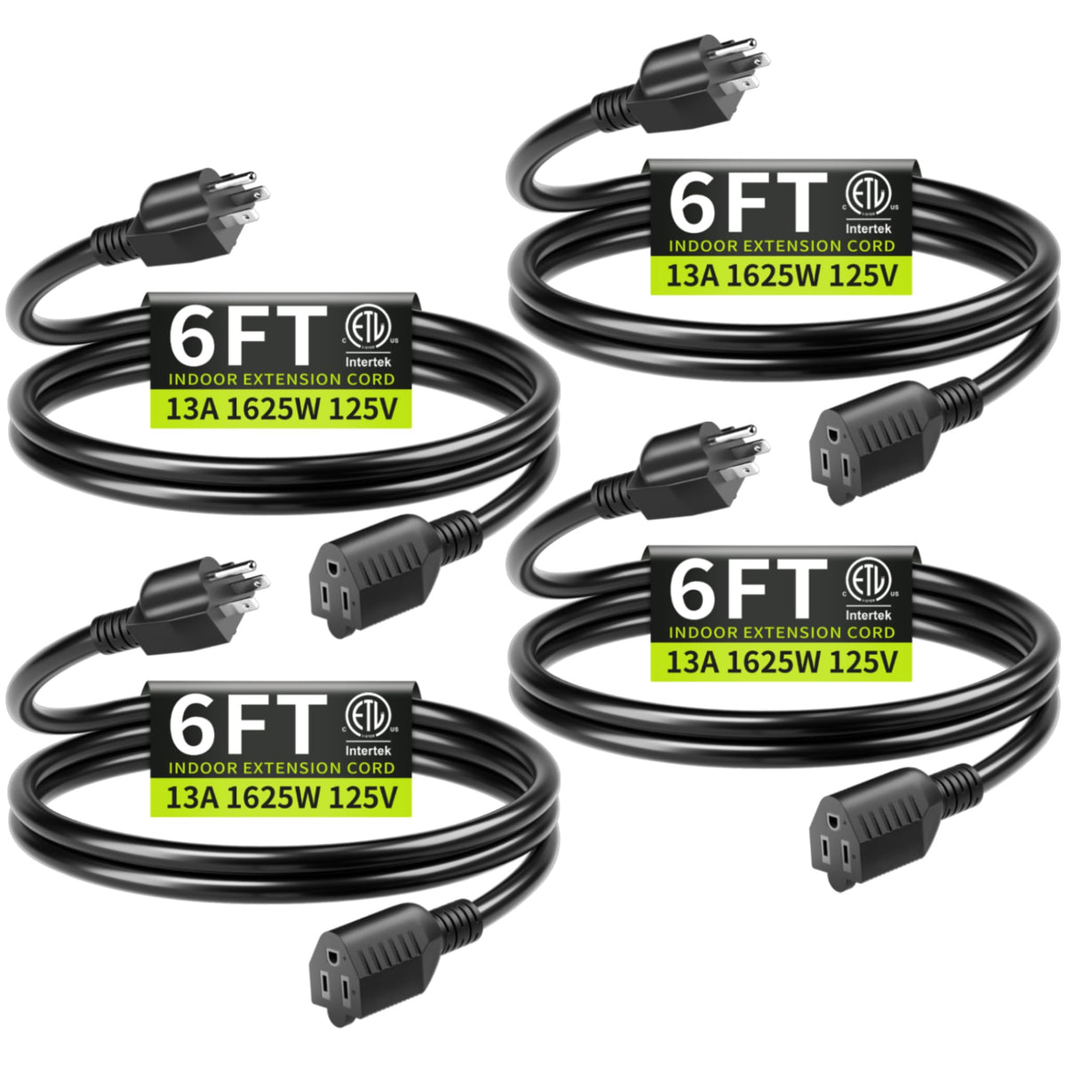 16/3 Black Extension Cord 6 FT Indoor, Short Extension Cord