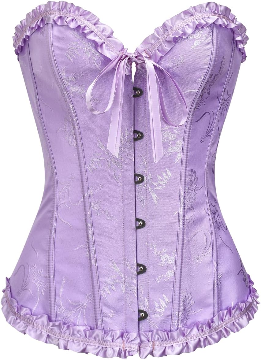 KUOSE Womens Black Basque Body Shaper Overbust Corset Top Plus Size S-6XL