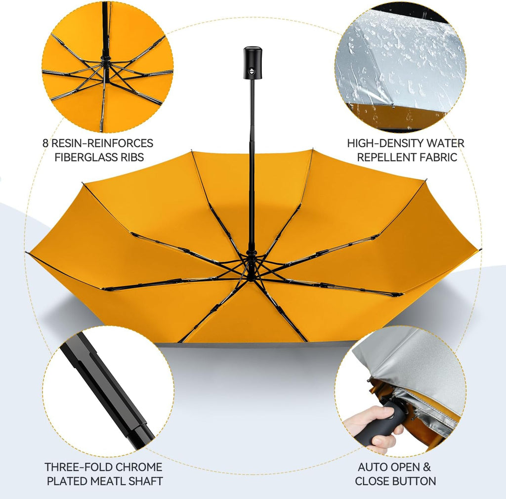 TechRise Umbrella, Compact Strong Windproof Automatic Umbrellas, Folding Lightweight, Portable Travel Golf Umbrella for Rain