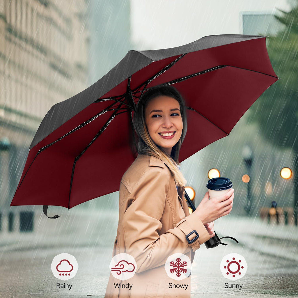 TechRise Umbrella, Compact Strong Windproof Automatic Umbrellas, Folding Lightweight, Portable Travel Golf Umbrella for Rain
